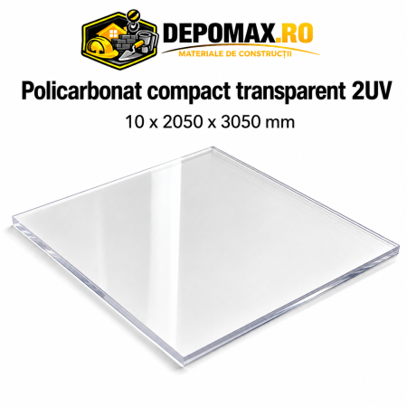 Policarbonat compact transparent 2UV 10 x 2050 x 3050 mm